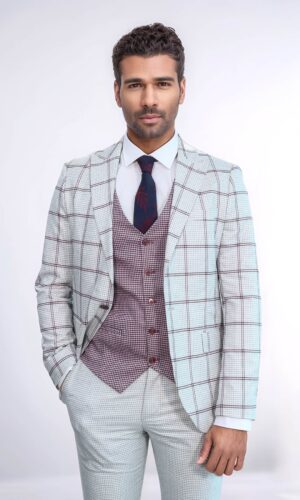 TY-1432-31-AI4 Pasadena Suit: Mand i ternet jakkesæt med vest og slips.